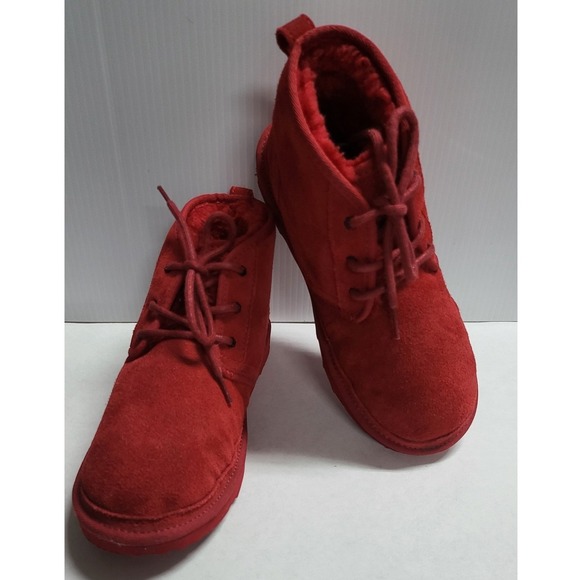 UGG Suede Chukka Boots Red Lace Up Ankle Boots Kids Size 4 - Picture 5 of 8